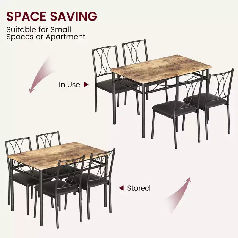 Dining Table Set, Kitchen Table Set for 4, 4 Piece Wooden Dining Room Table Set with 4 Chairs, Kitchen Rectangular Table Set for Small Space