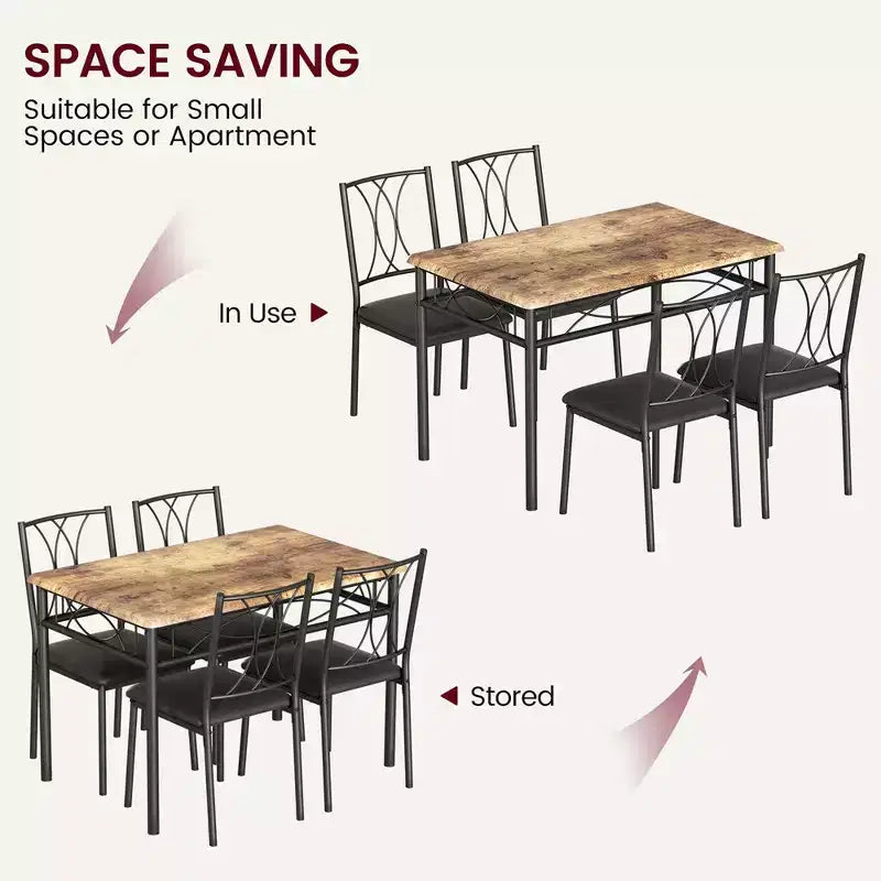 Dining Table Set, Kitchen Table Set for 4, 4 Piece Wooden Dining Room Table Set with 4 Chairs, Kitchen Rectangular Table Set for Small Space