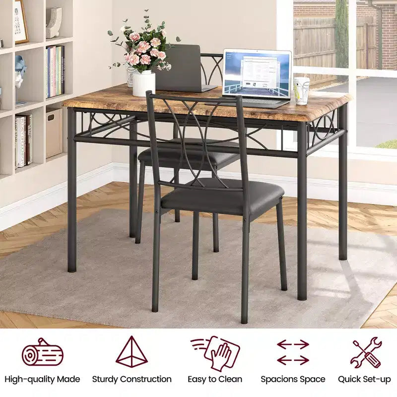 Dining Table Set, Kitchen Table Set for 4, 4 Piece Wooden Dining Room Table Set with 4 Chairs, Kitchen Rectangular Table Set for Small Space