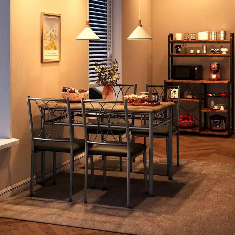 Dining Table Set, Kitchen Table Set for 4, 4 Piece Wooden Dining Room Table Set with 4 Chairs, Kitchen Rectangular Table Set for Small Space