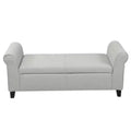 White Upholstered Storage Bench with Rolled Arms: Dimensions 50.00 x 20.50 x 19.50 inches