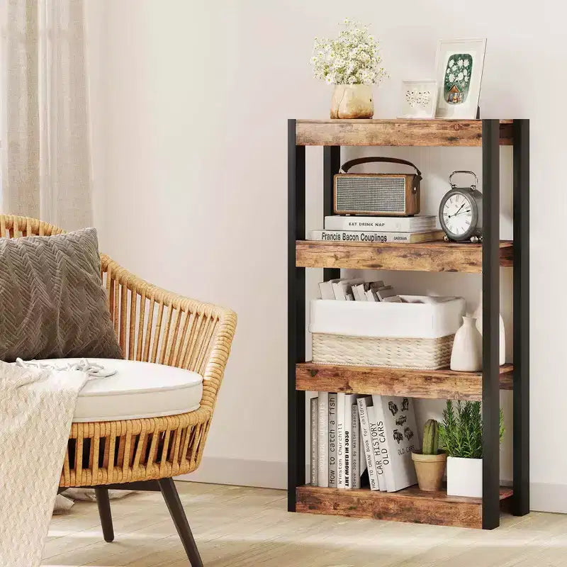 4-Tier Wooden Bookcase with Dual Anti-Tipping Kits