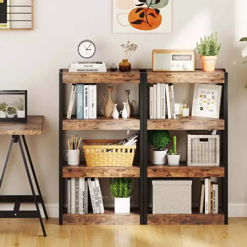 4-Tier Wooden Bookcase with Dual Anti-Tipping Kits
