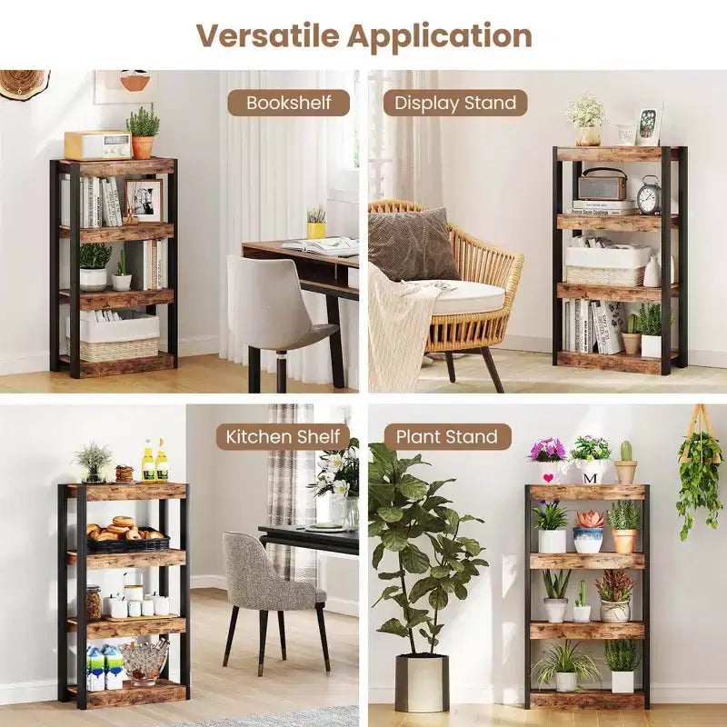 4-Tier Wooden Bookcase with Dual Anti-Tipping Kits