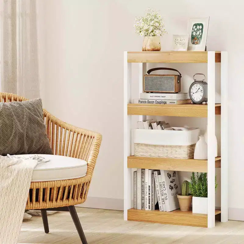 4-Tier Wooden Bookcase with Dual Anti-Tipping Kits