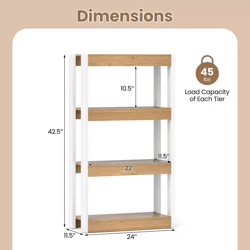 4-Tier Wooden Bookcase with Dual Anti-Tipping Kits