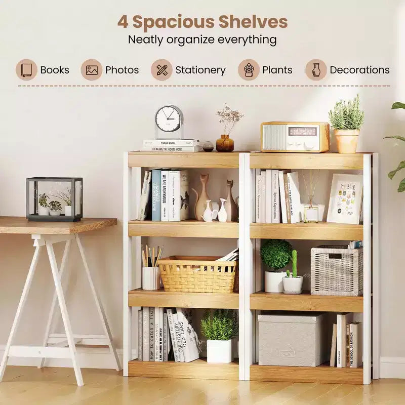 4-Tier Wooden Bookcase with Dual Anti-Tipping Kits