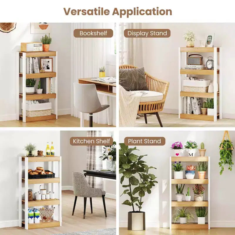 4-Tier Wooden Bookcase with Dual Anti-Tipping Kits