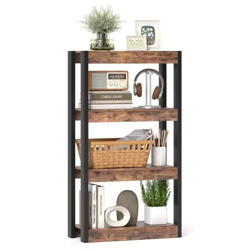 4-Tier Wooden Bookcase with Dual Anti-Tipping Kits