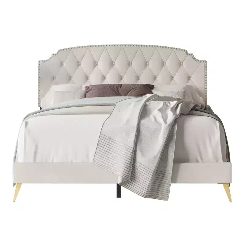 Twin Size Upholstered Platform Bed with Tufted Headboard