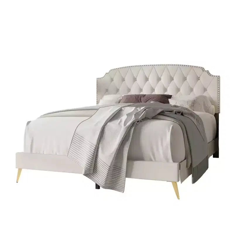 Twin Size Upholstered Platform Bed with Tufted Headboard