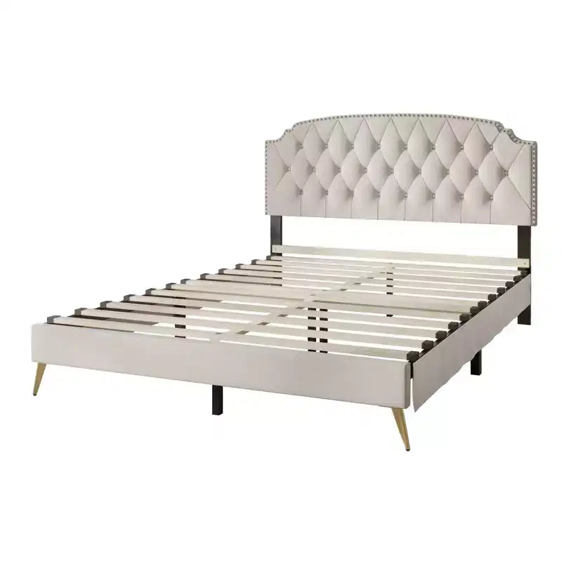 Twin Size Upholstered Platform Bed with Tufted Headboard