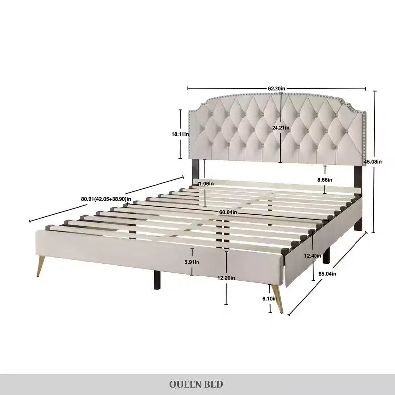 Twin Size Upholstered Platform Bed with Tufted Headboard