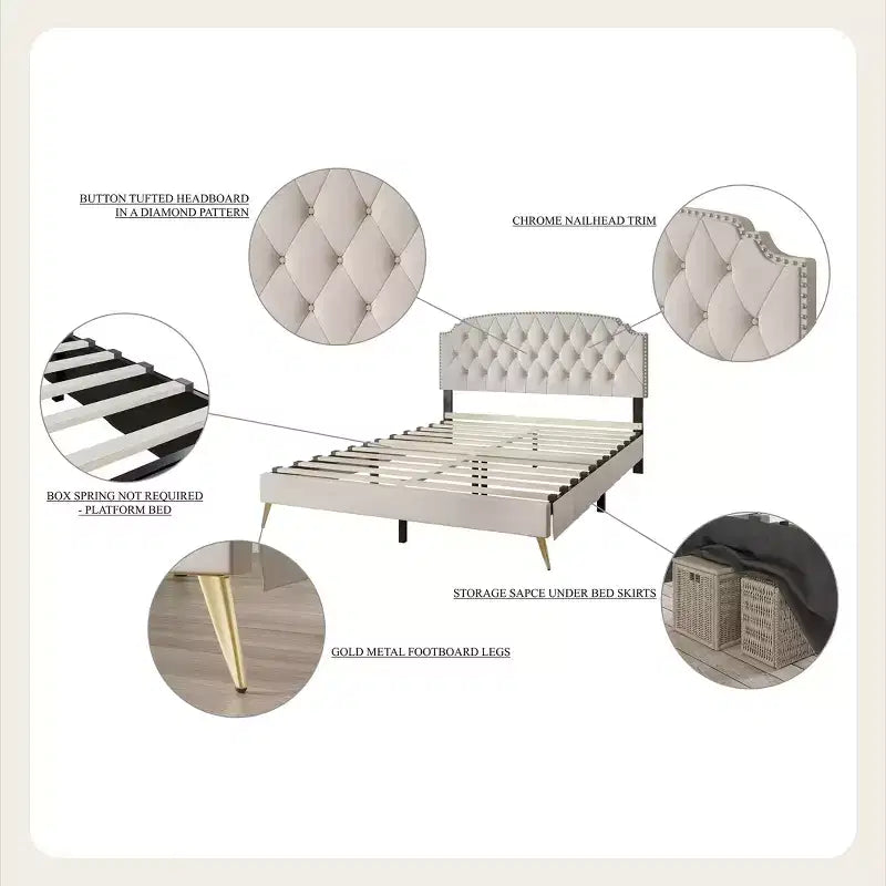 Twin Size Upholstered Platform Bed with Tufted Headboard