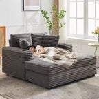 54 Inch Oversized Corduroy Chaise Lounge Chair,Upholstered Sofa Bed,w/ Charging Station,Cup Holders & Pillows,Corduroy Couch for Living Room, Bedroom
