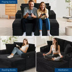 54 Inch Oversized Corduroy Chaise Lounge Chair,Upholstered Sofa Bed,w/ Charging Station,Cup Holders & Pillows,Corduroy Couch for Living Room, Bedroom
