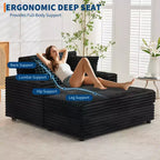54 Inch Oversized Corduroy Chaise Lounge Chair,Upholstered Sofa Bed,w/ Charging Station,Cup Holders & Pillows,Corduroy Couch for Living Room, Bedroom