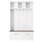 4-in-1 Hall Tree with 6 Golden Hooks, Bench and 2 Drawers