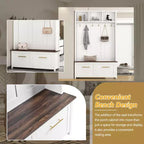 4-in-1 Hall Tree with 6 Golden Hooks, Bench and 2 Drawers