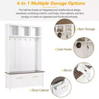 4-in-1 Hall Tree with 6 Golden Hooks, Bench and 2 Drawers