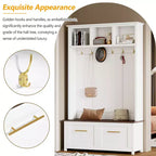 4-in-1 Hall Tree with 6 Golden Hooks, Bench and 2 Drawers