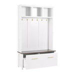 4-in-1 Hall Tree with 6 Golden Hooks, Bench and 2 Drawers