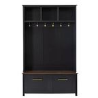 4-in-1 Hall Tree with 6 Golden Hooks, Bench and 2 Drawers