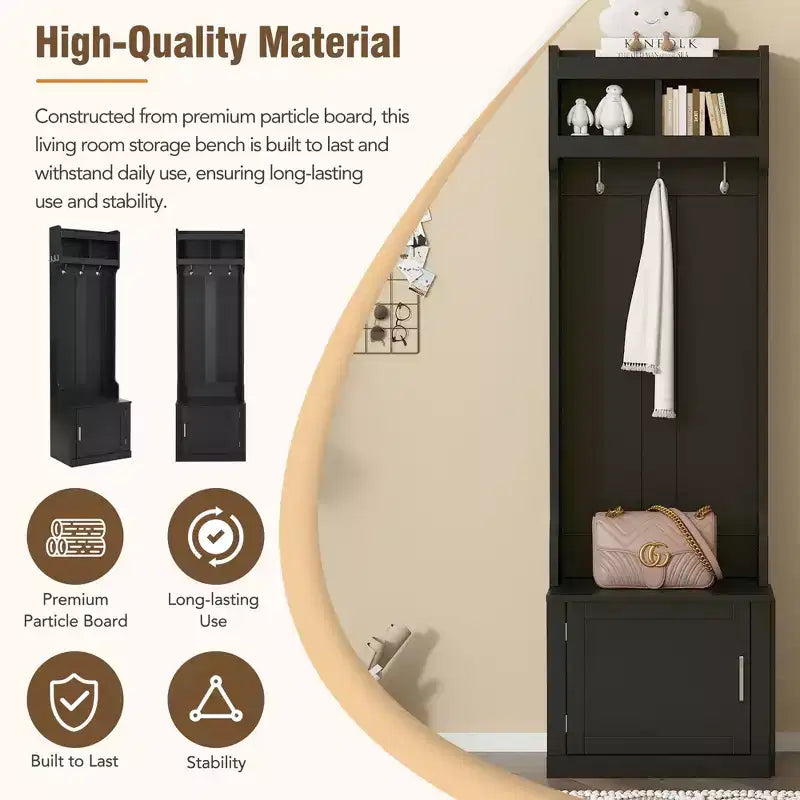 4-in-1 Hall Tree with 6 Golden Hooks, Bench and 2 Drawers