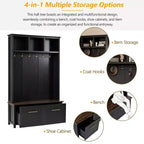 4-in-1 Hall Tree with 6 Golden Hooks, Bench and 2 Drawers
