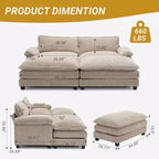 90-Inch Off-White Corduroy Modular Cloud Couch Sleeper Sofa
