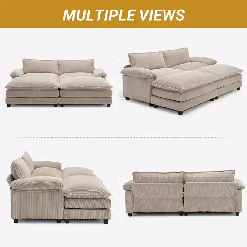 90-Inch Off-White Corduroy Modular Cloud Couch Sleeper Sofa