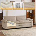 90-Inch Off-White Corduroy Modular Cloud Couch Sleeper Sofa