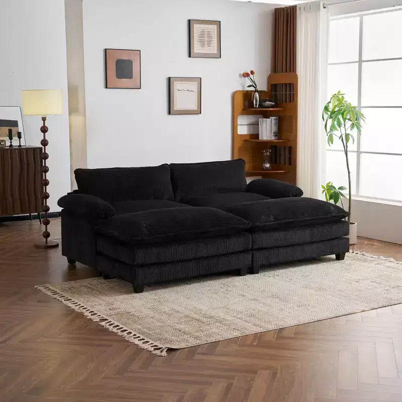 90-Inch Off-White Corduroy Modular Cloud Couch Sleeper Sofa