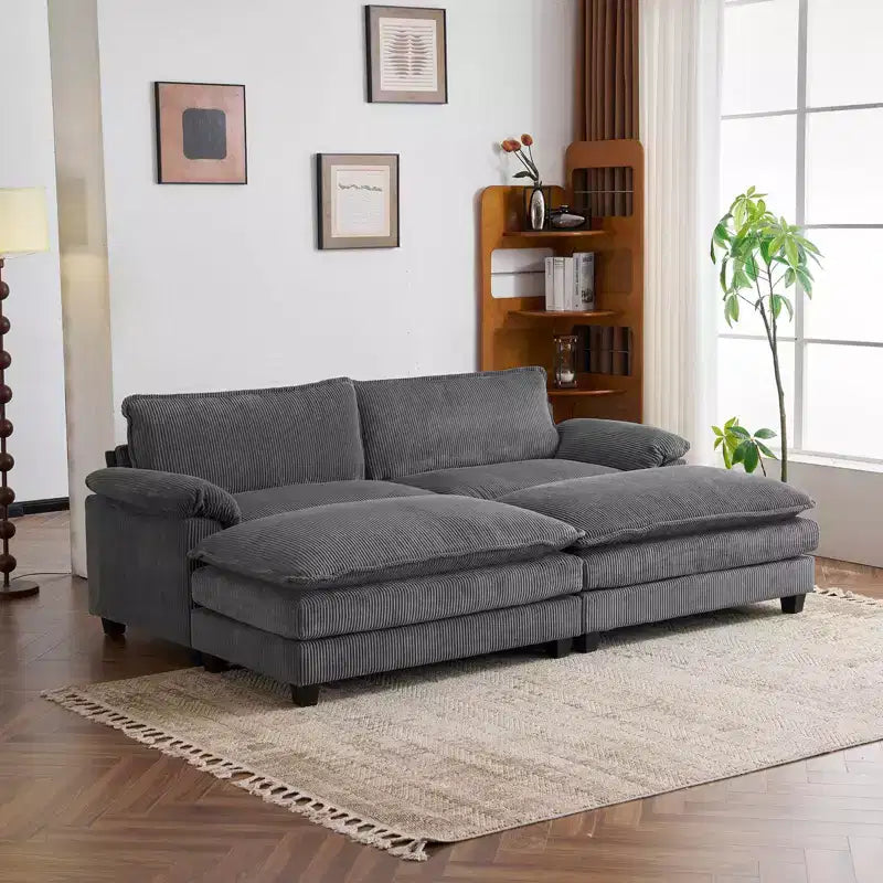 90-Inch Off-White Corduroy Modular Cloud Couch Sleeper Sofa