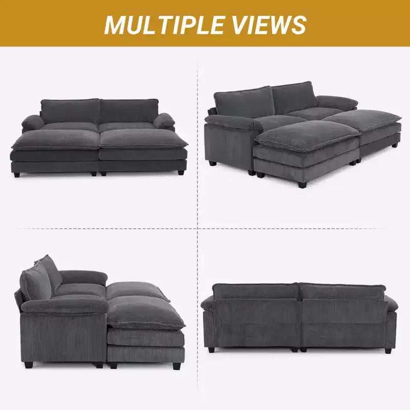 90-Inch Off-White Corduroy Modular Cloud Couch Sleeper Sofa