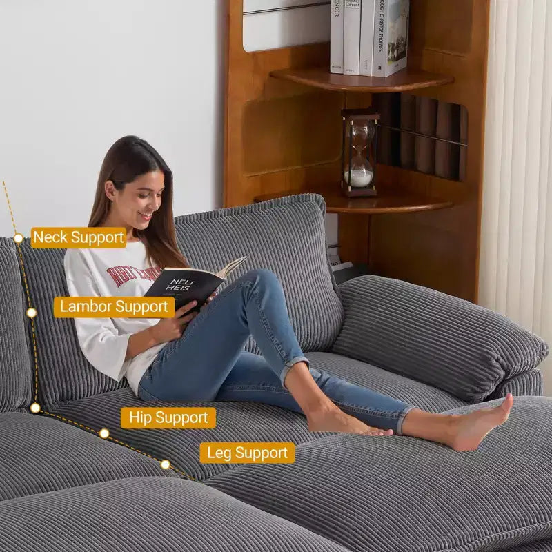 90-Inch Off-White Corduroy Modular Cloud Couch Sleeper Sofa