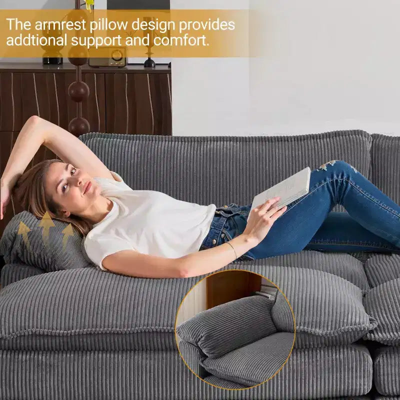 90-Inch Off-White Corduroy Modular Cloud Couch Sleeper Sofa