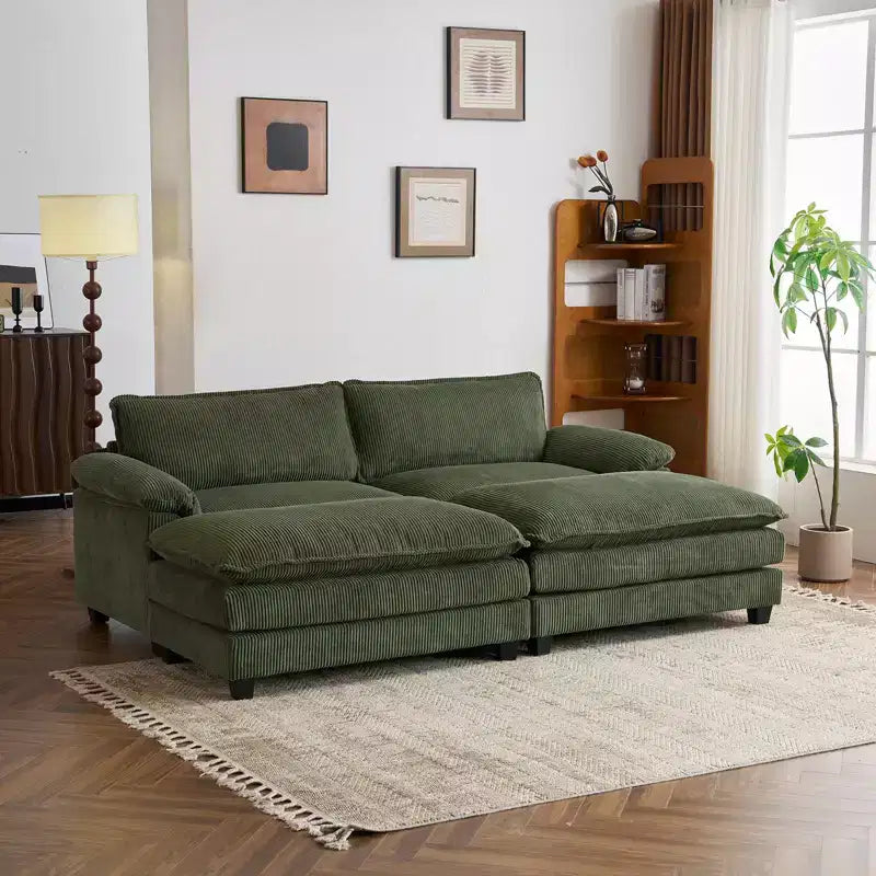 90-Inch Off-White Corduroy Modular Cloud Couch Sleeper Sofa
