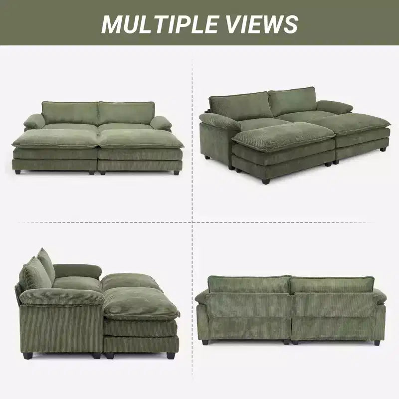 90-Inch Off-White Corduroy Modular Cloud Couch Sleeper Sofa