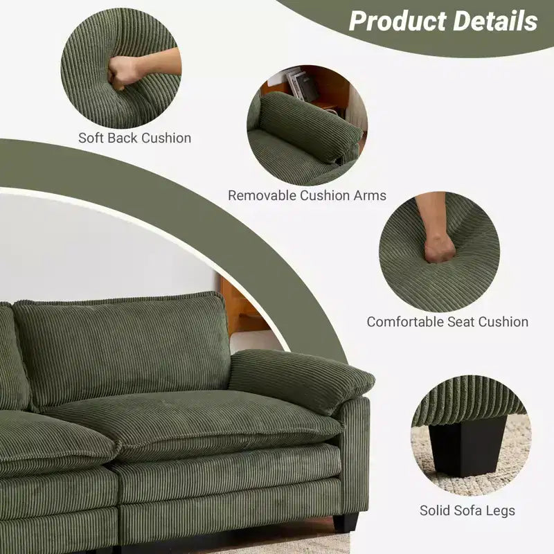 90-Inch Off-White Corduroy Modular Cloud Couch Sleeper Sofa