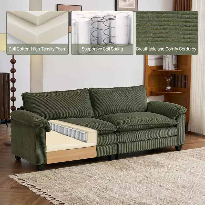 90-Inch Off-White Corduroy Modular Cloud Couch Sleeper Sofa