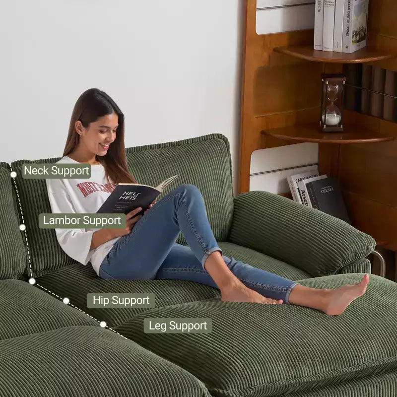 90-Inch Off-White Corduroy Modular Cloud Couch Sleeper Sofa