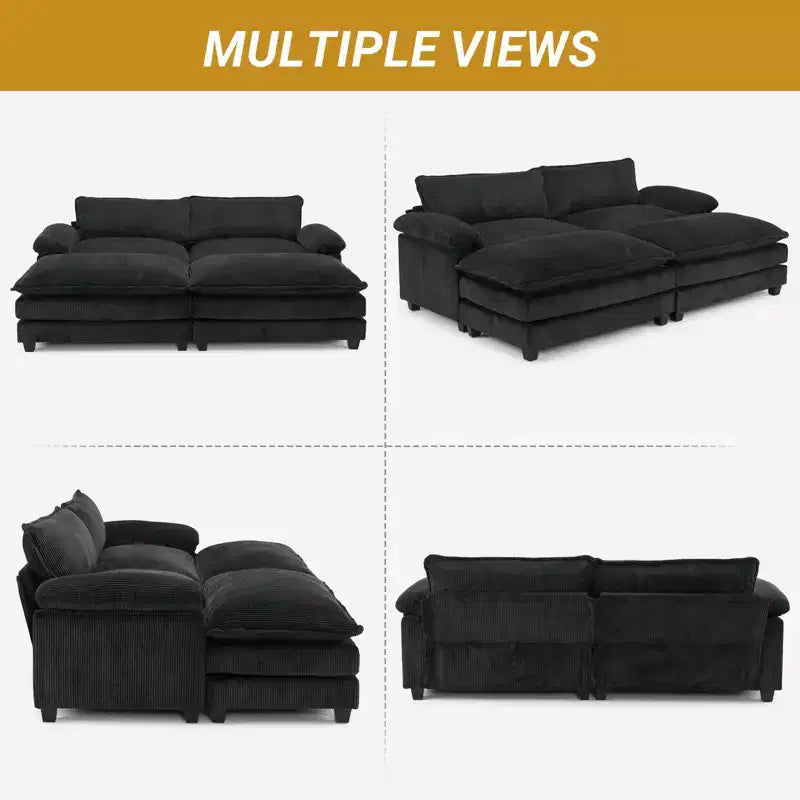 90-Inch Off-White Corduroy Modular Cloud Couch Sleeper Sofa