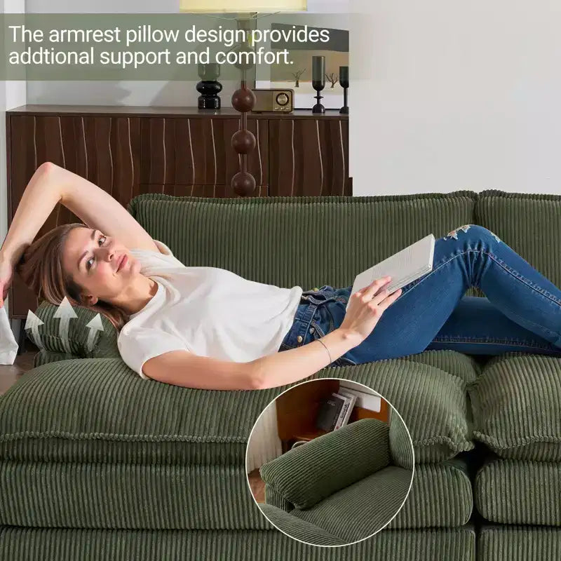 90-Inch Off-White Corduroy Modular Cloud Couch Sleeper Sofa