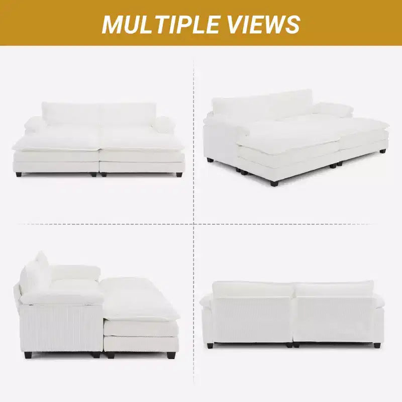 90-Inch Off-White Corduroy Modular Cloud Couch Sleeper Sofa