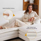 90-Inch Off-White Corduroy Modular Cloud Couch Sleeper Sofa