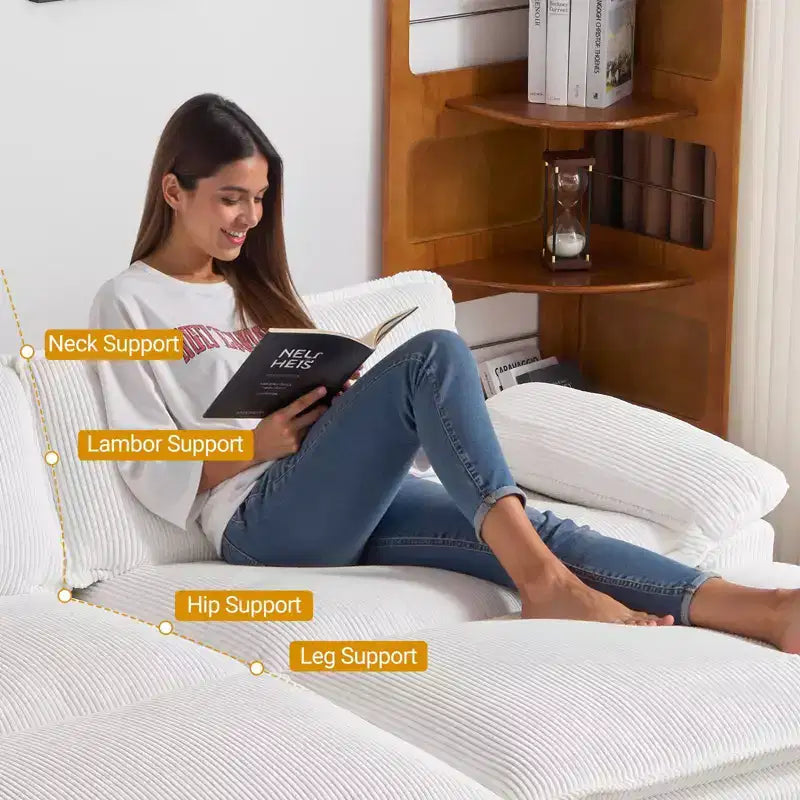 90-Inch Off-White Corduroy Modular Cloud Couch Sleeper Sofa