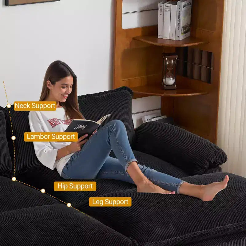 90-Inch Off-White Corduroy Modular Cloud Couch Sleeper Sofa
