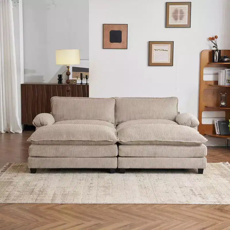 90-Inch Off-White Corduroy Modular Cloud Couch Sleeper Sofa