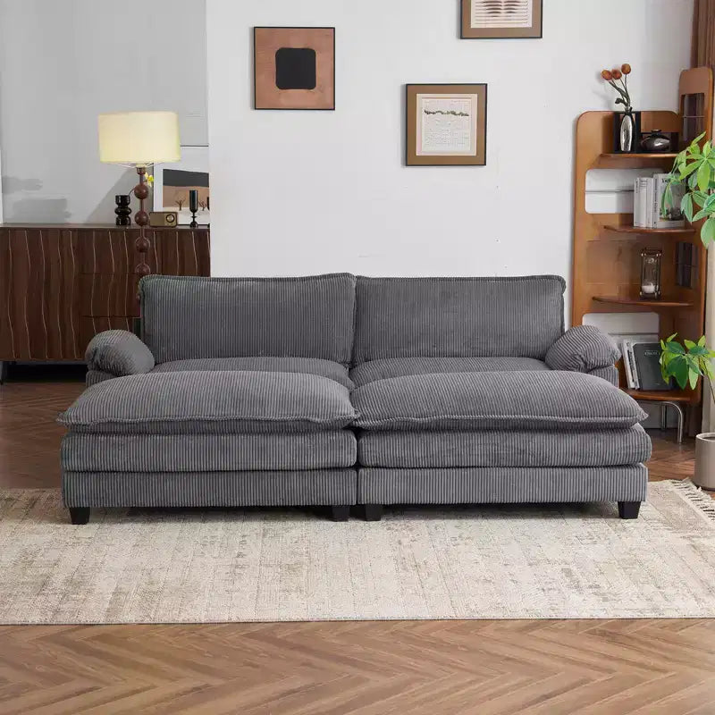 90-Inch Off-White Corduroy Modular Cloud Couch Sleeper Sofa